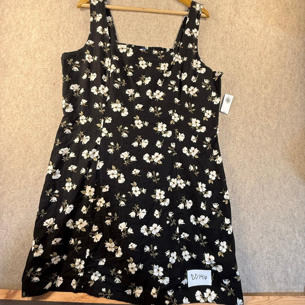 NWT Old Navy Black Floral Smocked Back Square Neck Sleeveless Mini Dress XL